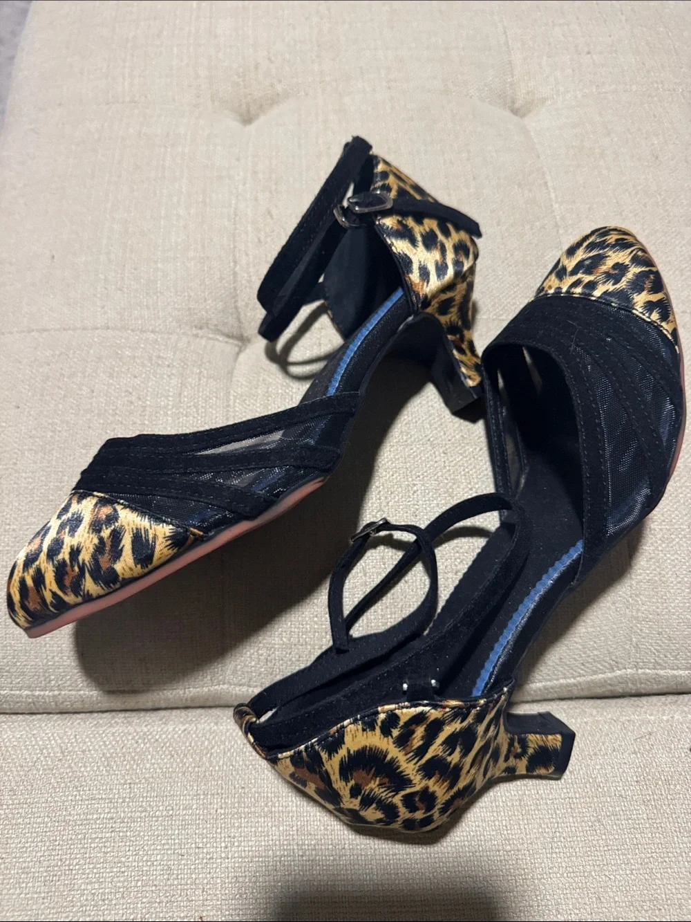 Ankle-Strap Leopard Print Heels - Black and Brown